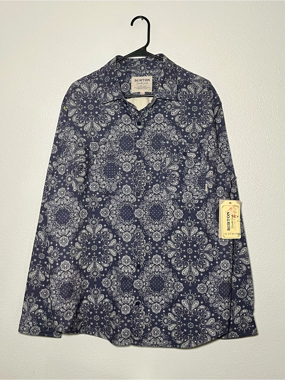 Burton Navy and White Paisley-Style Button-Down Shirt